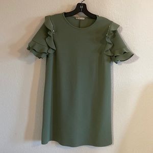 Shirt dress in olive green ruffles on the sleeve never worn brand new no tags.